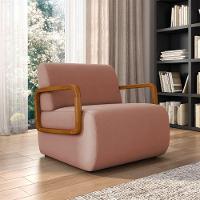 Poltrona Sala De Estar Braço De Madeira Kit 2 Hellen Veludo K01 - D'rossi Cor Rose - 6