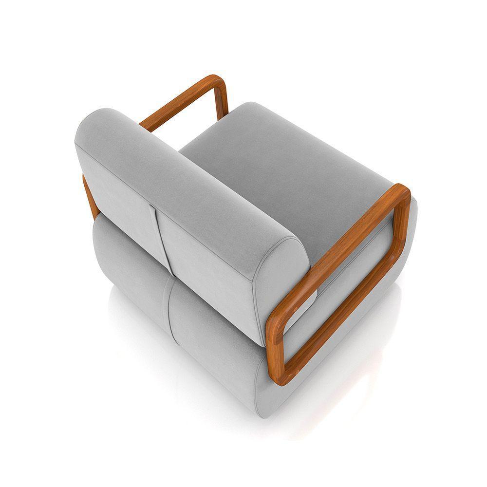 Poltrona Sala De Estar Braço De Madeira Kit 2 Hellen Veludo Cinza K01 - D'rossi - 2