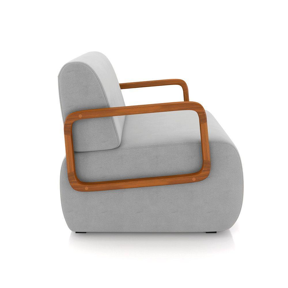 Poltrona Sala De Estar Braço De Madeira Kit 2 Hellen Veludo Cinza K01 - D'rossi - 3