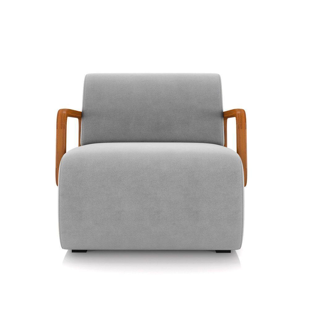 Poltrona Sala De Estar Braço De Madeira Kit 2 Hellen Veludo Cinza K01 - D'rossi - 5