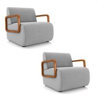 Poltrona Sala De Estar Braço De Madeira Kit 2 Hellen Veludo Cinza K01 - D'rossi - 1