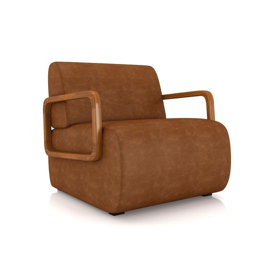 Poltrona Sala De Estar Braço De Madeira Kit 2 Hellen Sintético Pu Nozes K01 - D'rossi - 7