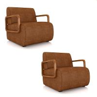 Poltrona Sala De Estar Braço De Madeira Kit 2 Hellen Sintético Pu Nozes K01 - D'rossi - 1