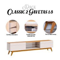 Rack Bancada Ambiente Classic 2 Gavetas Com Painel Para Tv Suspenso Ripado Loft 1.8 Off White Nature - Imcal - 2