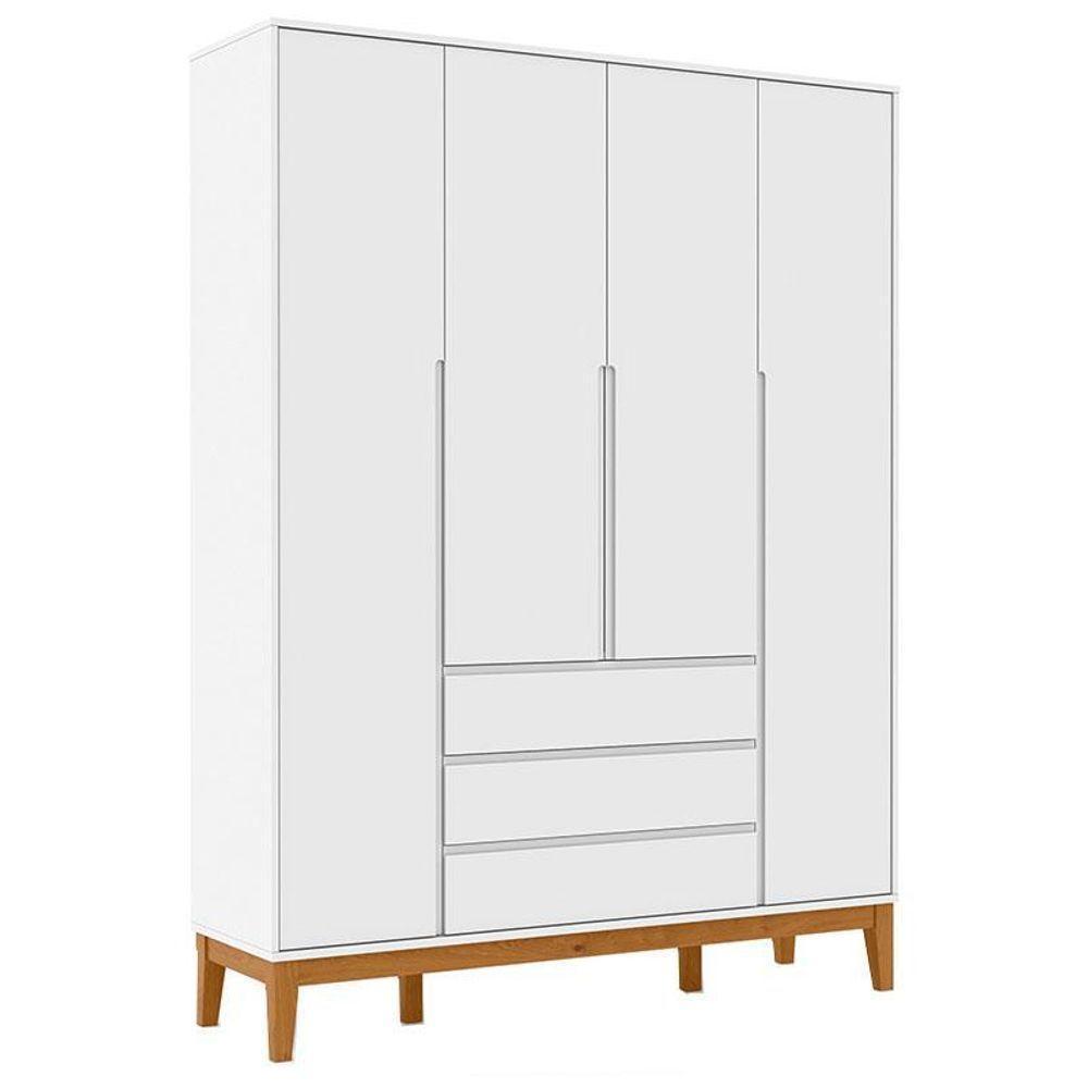 Cômoda Com Porta E Guarda Roupa Infantil Nature Clean 4 Portas Branco Soft Eco Wood - Matic - 4