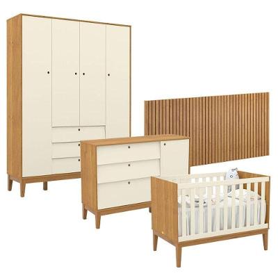 Quarto de Bebê Unique 4 Portas 3 Gavetas MDF 230.5cm Freijó Off White Matic