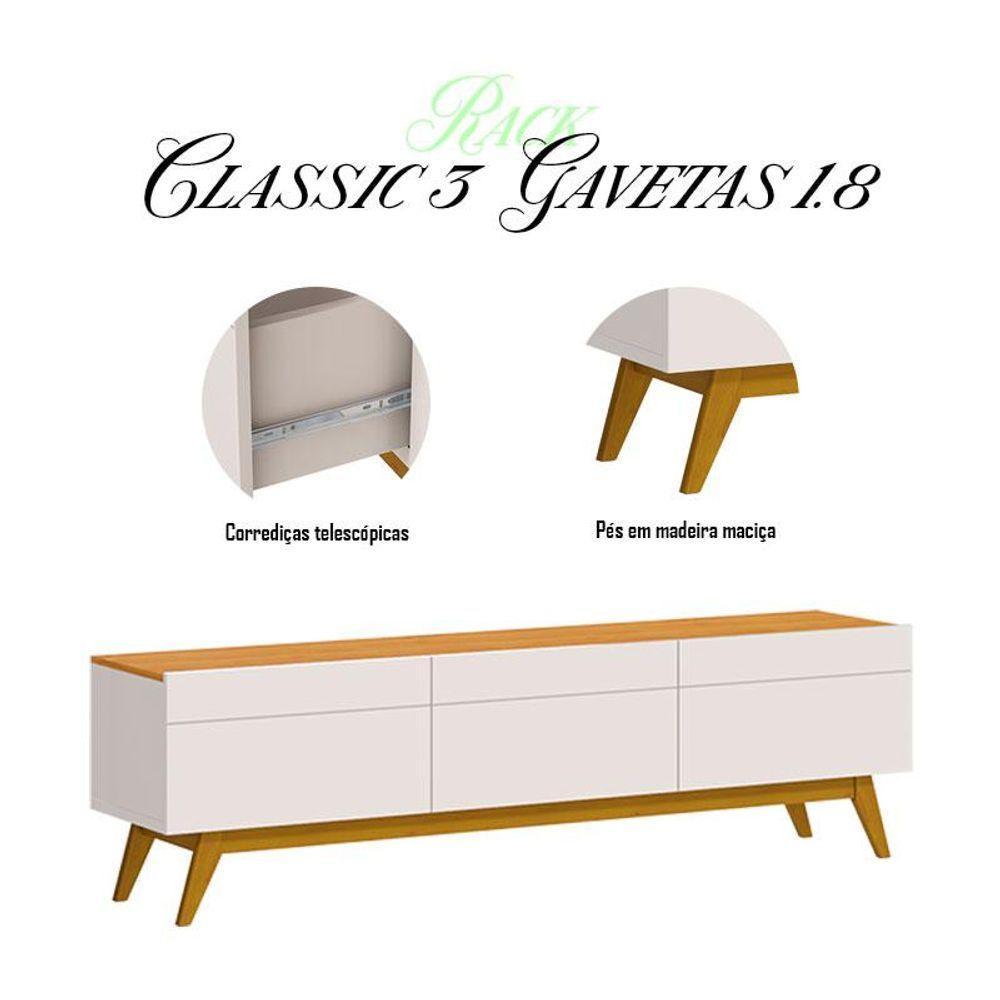 Rack Bancada Classic 3 Gavetas 1.8 Off White Nature - Imcal - 2