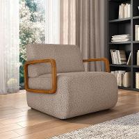 Poltrona Sala De Estar Braço De Madeira Kit 2 Hellen Bouclê Creme K01 - D'rossi - 6