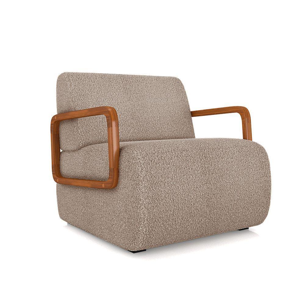 Poltrona Sala De Estar Braço De Madeira Kit 2 Hellen Bouclê K01 - D'rossi Cor Creme - 7
