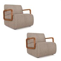 Poltrona Sala De Estar Braço De Madeira Kit 2 Hellen Bouclê K01 - D'rossi Cor Creme - 1