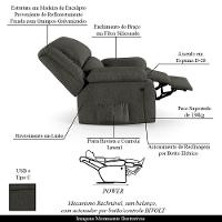 Poltrona Do Papai Reclinável Melim Controle Power Elétrico Usb Linho Grafite Fh1 - D'rossi - 7