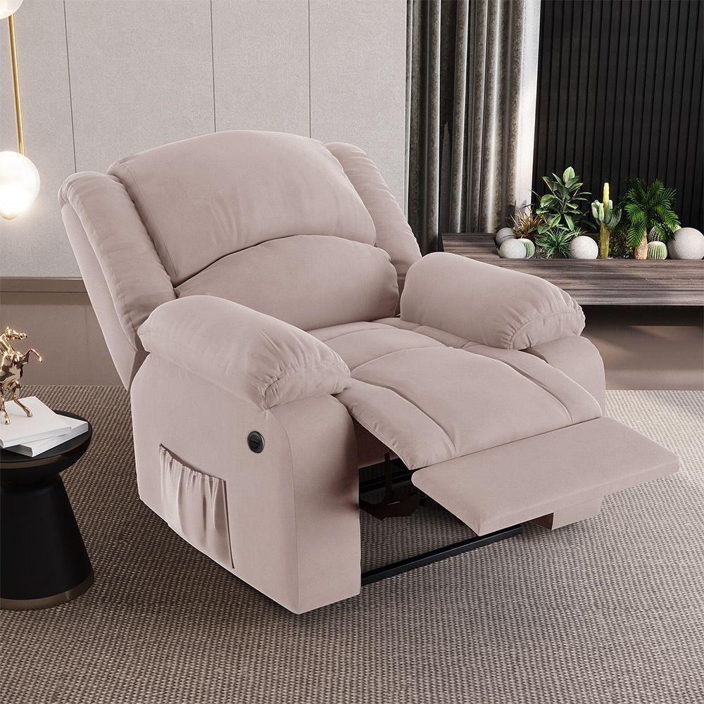 Poltrona Do Papai Reclinável Melim Controle Power Elétrico Usb Veludo Fh1 - D'rossi Cor Rose - 7