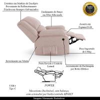 Poltrona Do Papai Reclinável Melim Controle Power Elétrico Usb Veludo Fh1 - D'rossi Cor Rose - 6