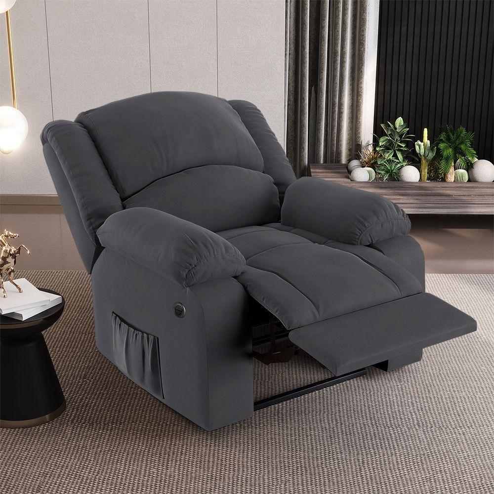 Poltrona Do Papai Reclinável Melim Controle Power Elétrico Usb Veludo Cinza Fh1 - D'rossi - 7
