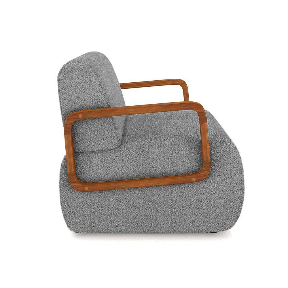 Poltrona Sala De Estar Braço De Madeira Kit 2 Hellen Bouclê K01 - D'rossi Cor Cinza - 3