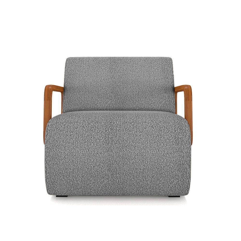 Poltrona Sala De Estar Braço De Madeira Kit 2 Hellen Bouclê K01 - D'rossi Cor Cinza - 5