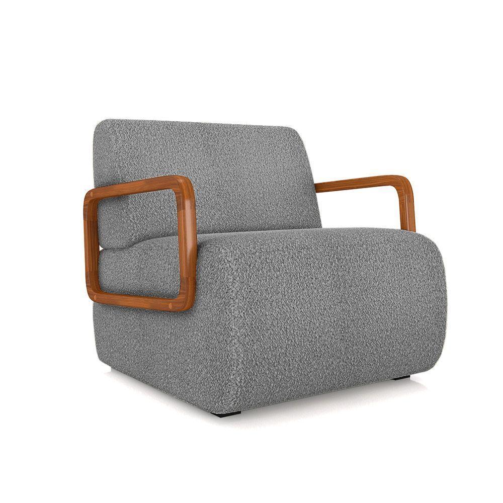 Poltrona Sala De Estar Braço De Madeira Kit 2 Hellen Bouclê K01 - D'rossi Cor Cinza - 7