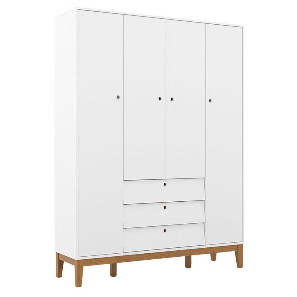 Berço Americano E Guarda Roupa Unique 4 Portas Branco Soft Eco Wood Com Colchão Ortobom - Matic - 4