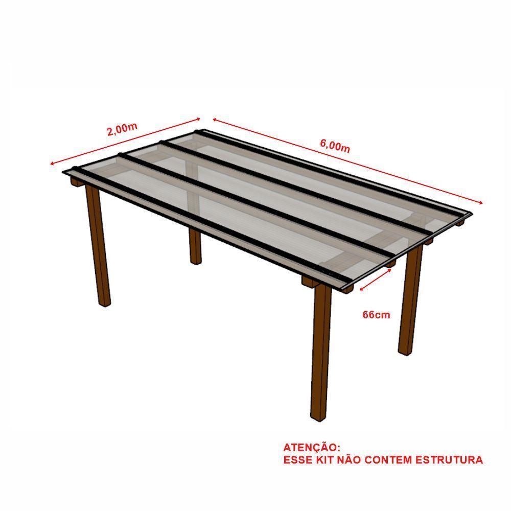 Kit Policarbonato Cristal 6mm 2,00m X 6,00m - Perfis Naturais - 4