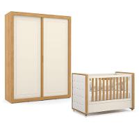 Berço Americano Capitonê New Boucle E Guarda Roupa Tutto New 2 Portas Freijó Off White - Matic - 1