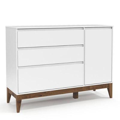 Cômoda Infantil Nature Clean 3 Gavetas MDF Puxador Usinado Branco Acetinado com Porta
