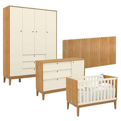 Quarto de Bebê Unique 4 Portas 3 Gavetas em MDF Off White Freijó Eco Wood Matic Móveis