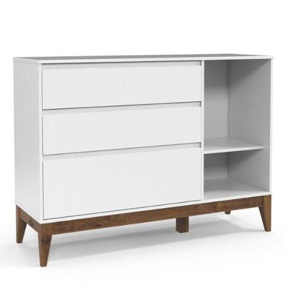 Cômoda com Porta e Guarda Roupa Infantil Nature Clean 3 Gavetas MDF Branco Acetinado