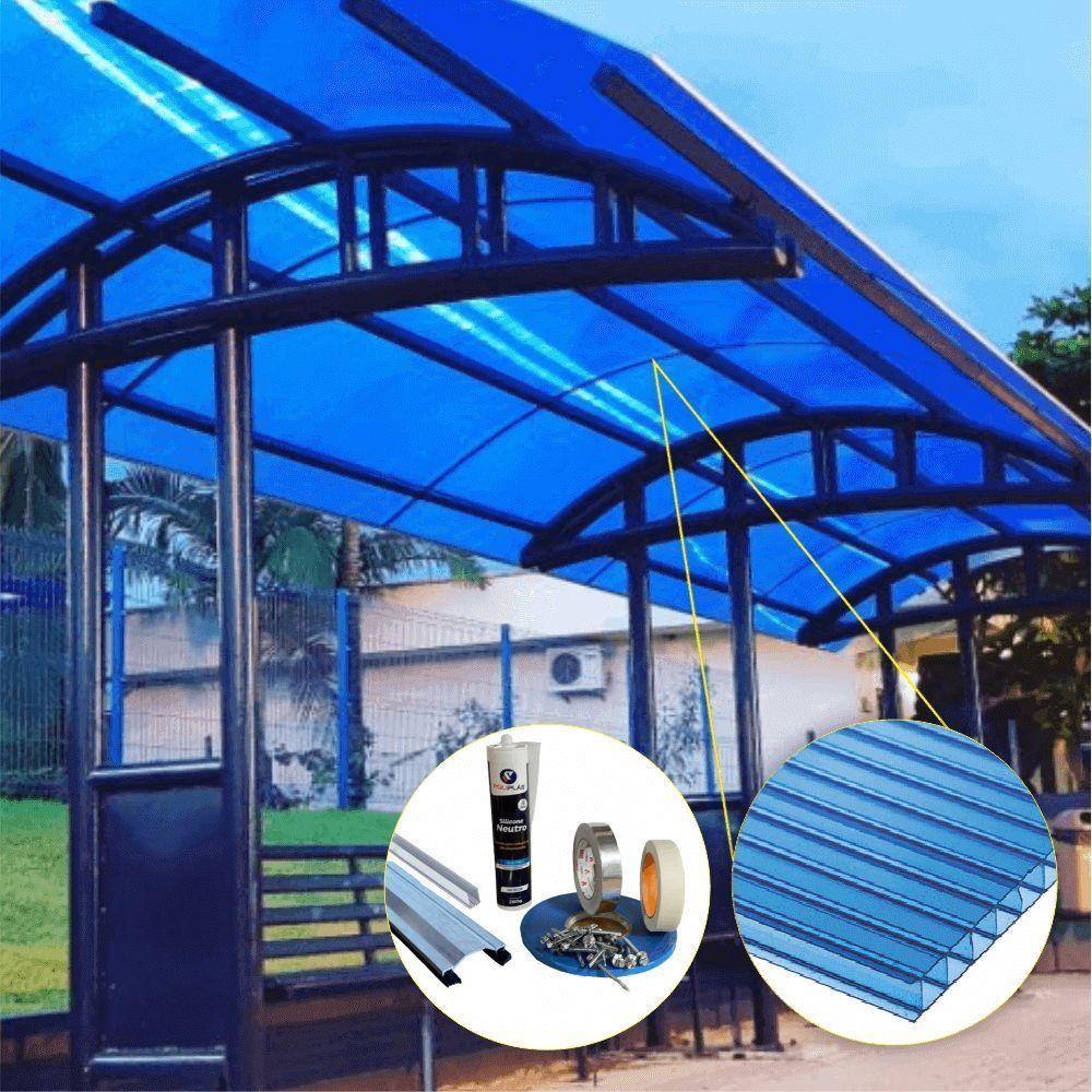 Kit Policarbonato Azul 6mm 2,00m X 6,00m - Perfis Naturais - 2