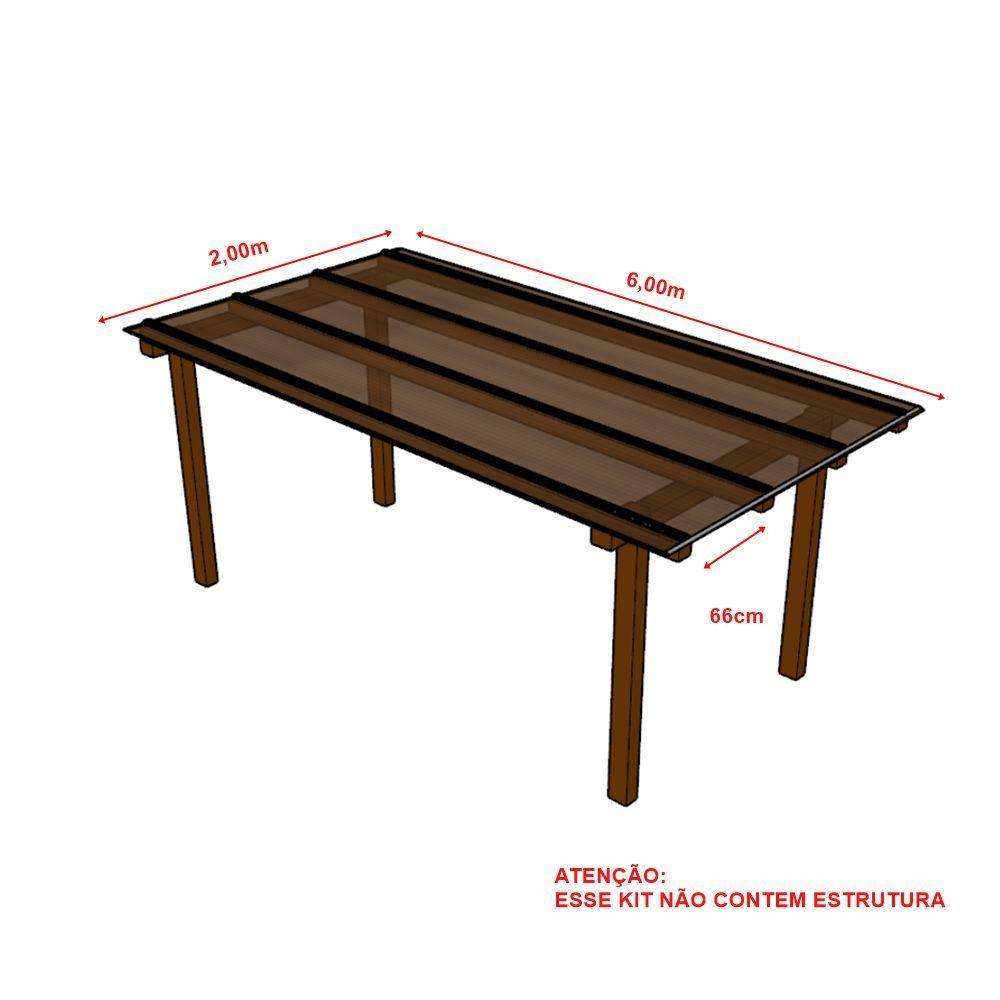 Kit Policarbonato Bronze 6mm 2,00m X 6,00m - Perfis Naturais - 4