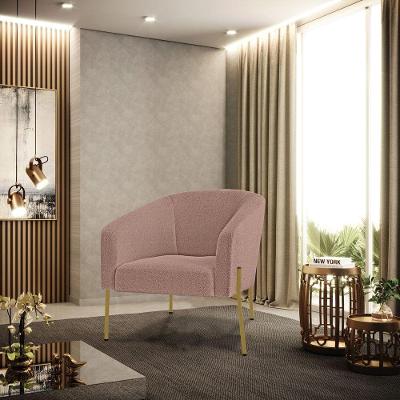 Poltrona Decorativa Pé Ferro Dourado Kit 2 Stella Bouclê Rosê D03 - D'rossi