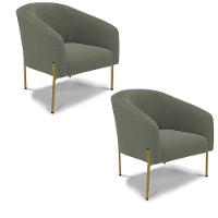 Poltrona Decorativa Pé Ferro Dourado Kit 2 Stella Bouclê Menta D03 - D'rossi - 1