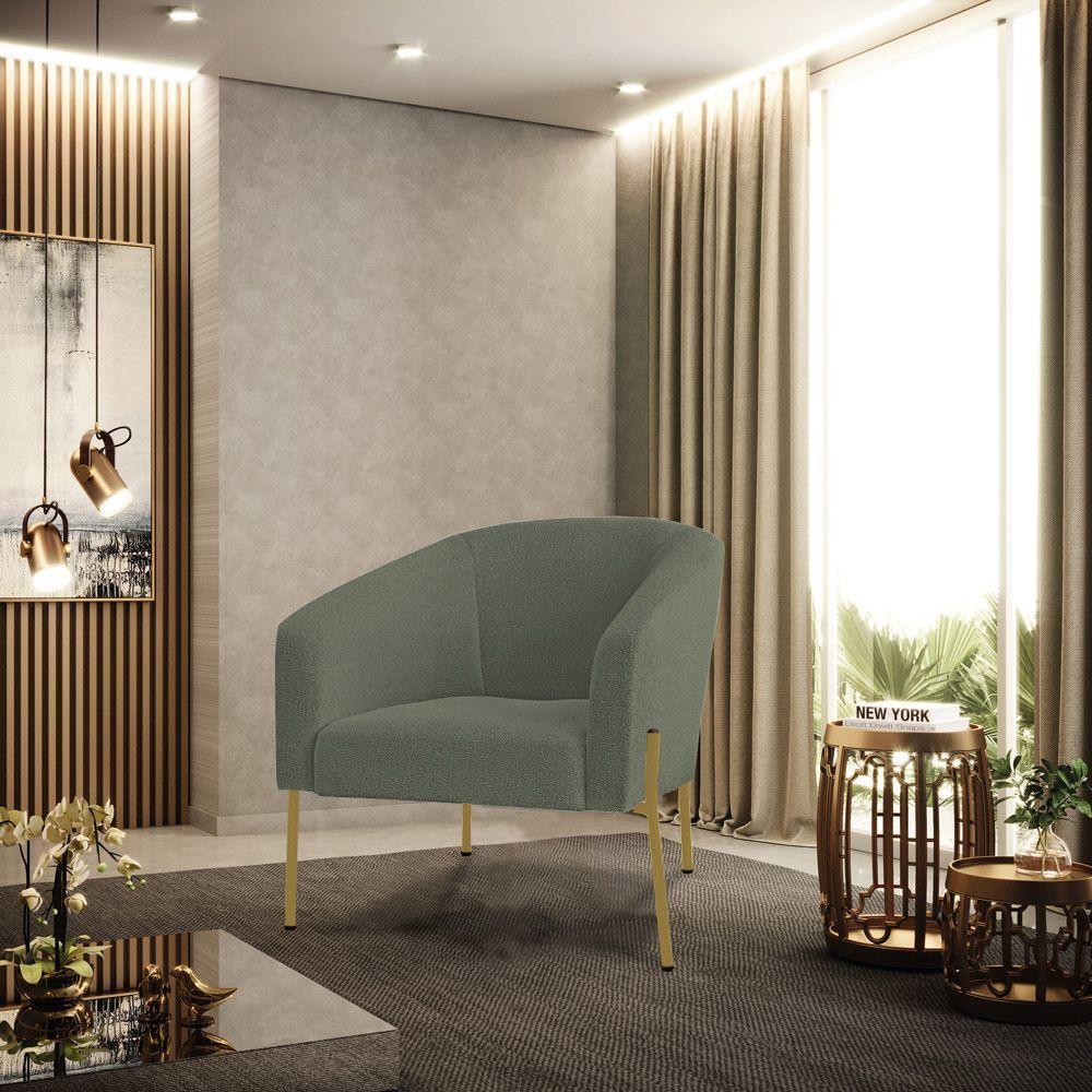 Poltrona Decorativa Pé Ferro Dourado Kit 2 Stella Bouclê D03 - D'rossi Cor Menta - 7