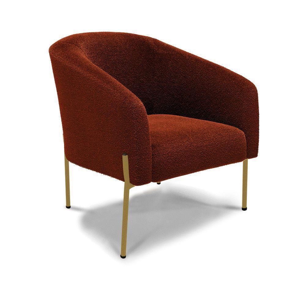 Poltrona Decorativa Pé De Ferro Dourado Stella Bouclê D03 - D'rossi Cor Terra - 1