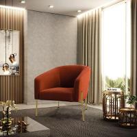 Poltrona Decorativa Pé De Ferro Dourado Stella Bouclê D03 - D'rossi Cor Terra - 6