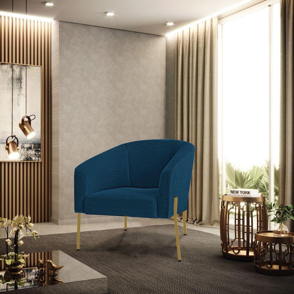 Poltrona Decorativa Pé De Ferro Dourado Stella Bouclê D03 - D'rossi Cor Azul - 6