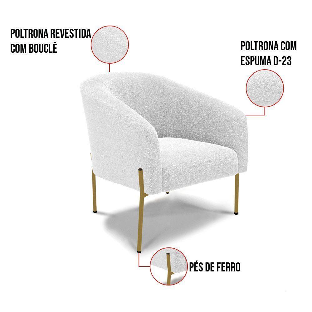 Poltrona Decorativa Pé Ferro Dourado Kit 2 Stella Bouclê D03 - D'rossi Cor Off White - 7