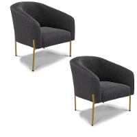 Poltrona Decorativa Pé Ferro Dourado Kit 2 Stella Bouclê D03 - D'rossi Cor Grafite - 1