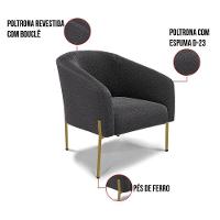 Poltrona Decorativa Pé Ferro Dourado Kit 2 Stella Bouclê D03 - D'rossi Cor Grafite - 5