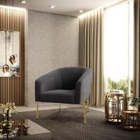 Poltrona Decorativa Pé Ferro Dourado Kit 2 Stella Bouclê D03 - D'rossi Cor Grafite - 6