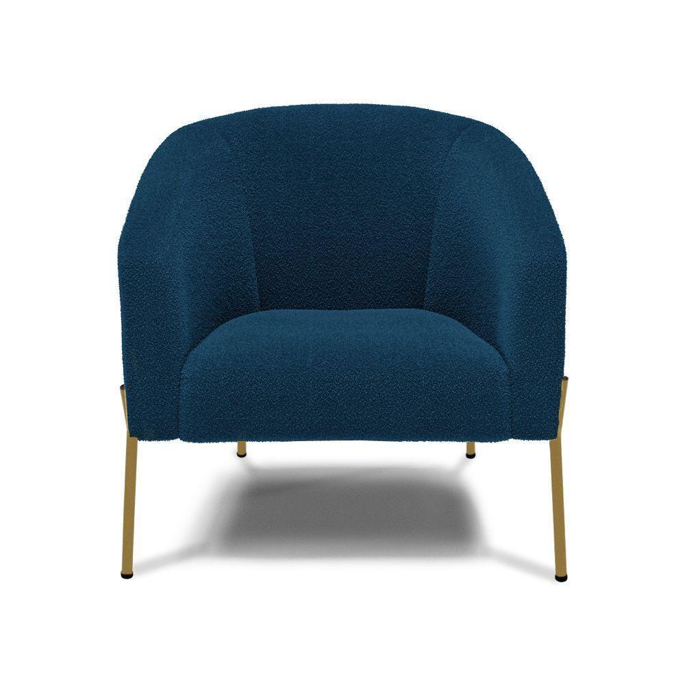 Poltrona Decorativa Pé Ferro Dourado Kit 2 Stella Bouclê D03 - D'rossi Cor Azul - 2