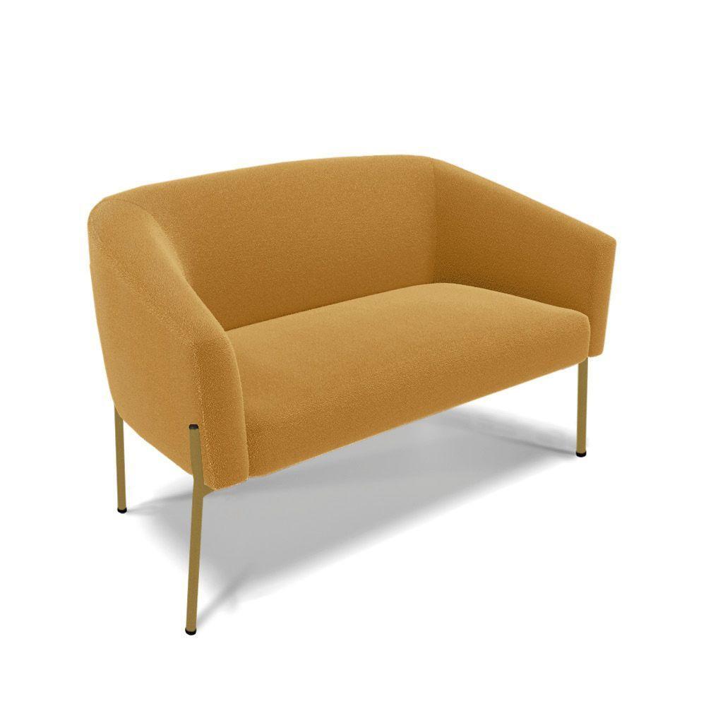 Namoradeira E 2 Poltronas Pé Ferro Dourado Stella Bouclê Mostard D03 - D'rossi - 4