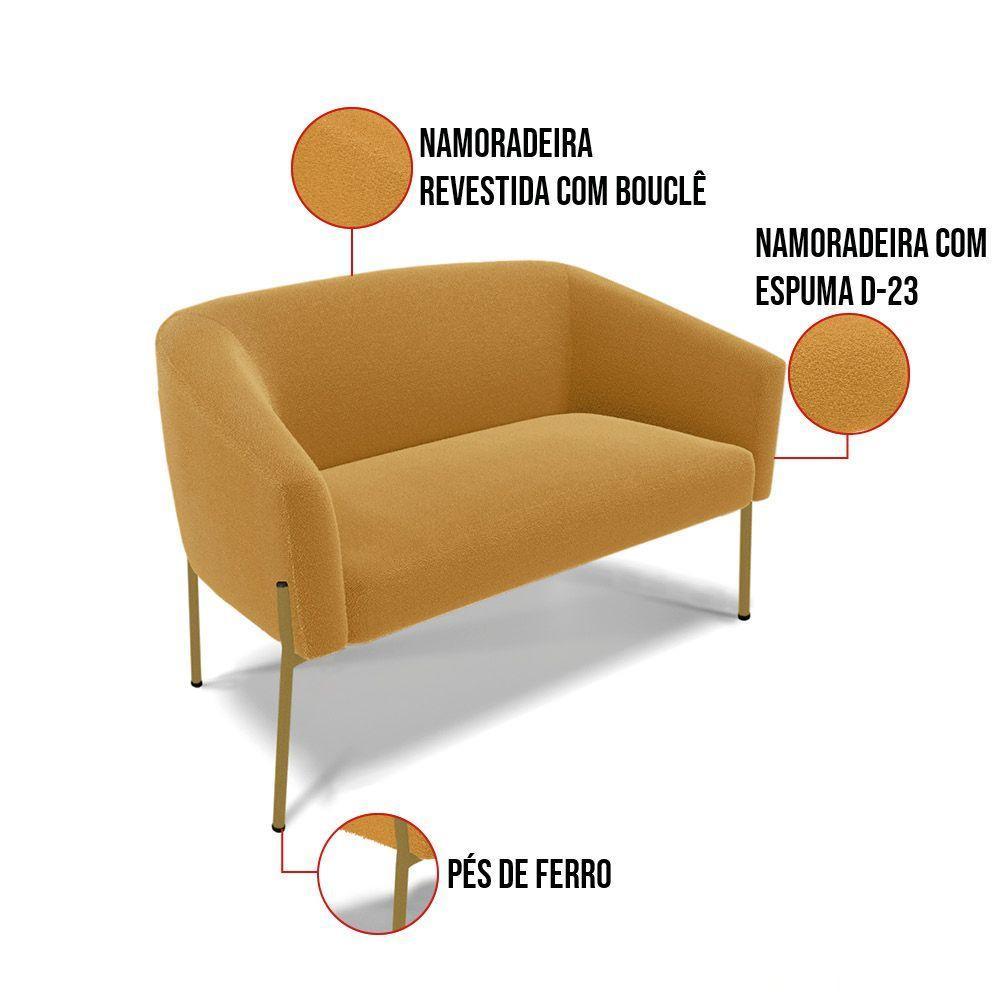 Namoradeira E 2 Poltronas Pé Ferro Dourado Stella Bouclê Mostard D03 - D'rossi - 8