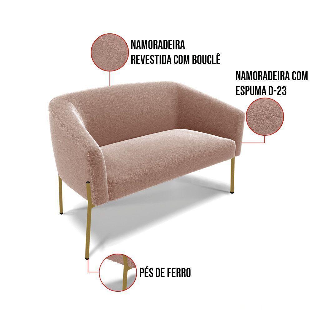 Namoradeira E 2 Poltronas Pé Ferro Dourado Stella Bouclê Rosê D03 - D'rossi - 8