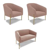 Namoradeira E 2 Poltronas Pé Ferro Dourado Stella Bouclê Rosê D03 - D'rossi - 1