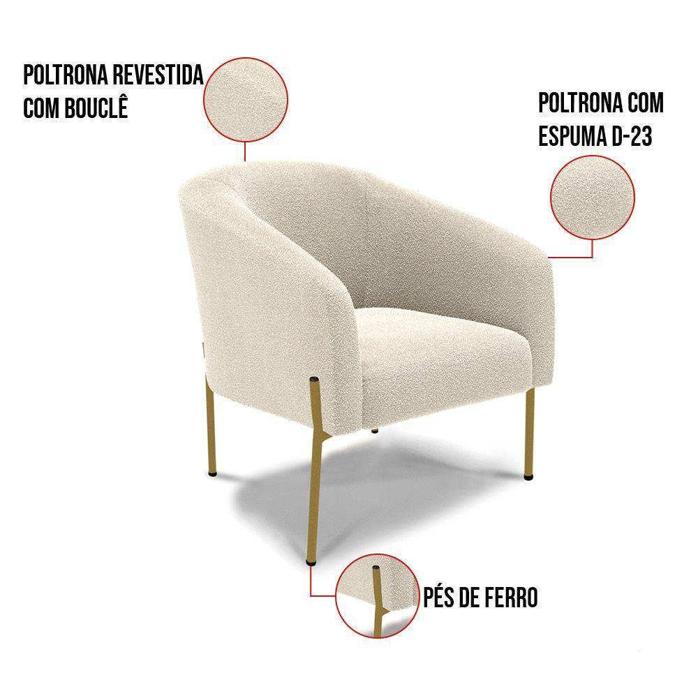 Poltrona Decorativa Pé Ferro Dourado Kit 2 Stella Bouclê D03 - D'rossi Cor Bege - 5