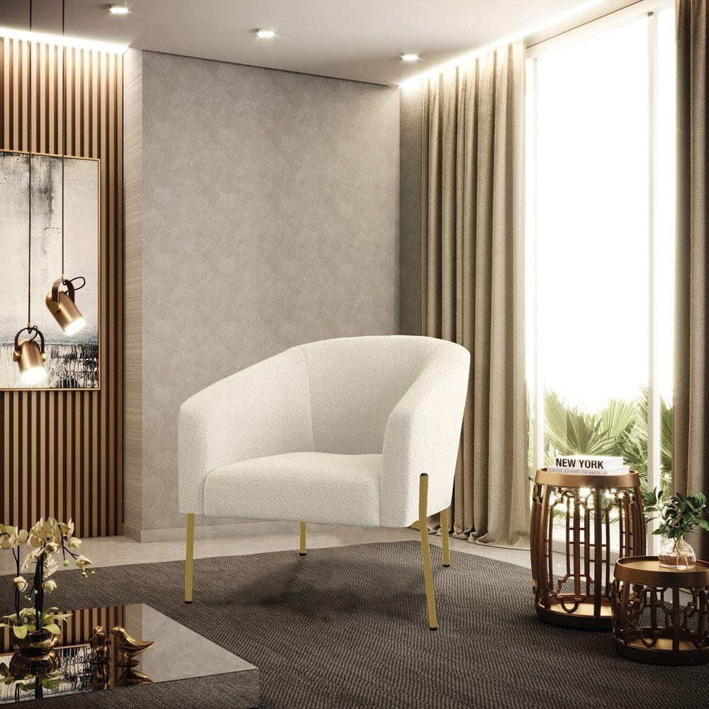 Poltrona Decorativa Pé De Ferro Dourado Stella Bouclê D03 - D'rossi Cor Bege - 4