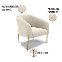 Poltrona Decorativa Pé Ferro Dourado Kit 2 Stella Bouclê Bege D03 - D'rossi - 5
