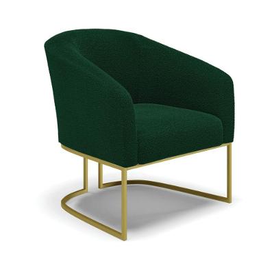 Poltrona Decorativa Stella Bouclé Base Industrial Dourado Verde D03 D'Rossi
