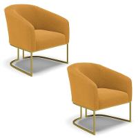 Poltrona Para Sala Industrial Dourado Kit 2 Stella Bouclê Mostarda D03 - D'rossi - 1