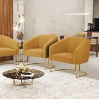 Poltrona Para Sala Industrial Dourado Kit 2 Stella Bouclê Mostarda D03 - D'rossi - 7